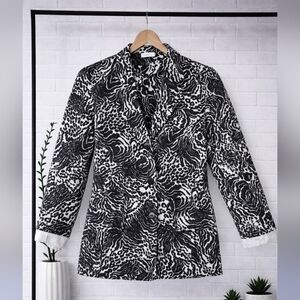 SILK Vintage Black and White Animal Print Blazer Buisness Casual Modern Medium